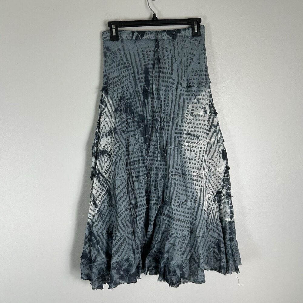 Tie Dye Grunge Midi Skirt Small Tiered Ruffle Raw Hem Fairy Forrest Hippie